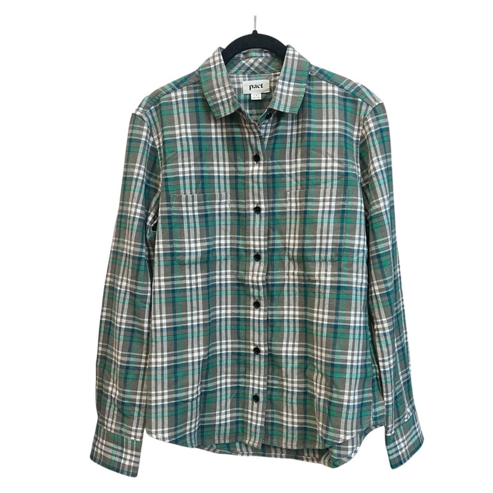 Pact Cotton‎ Green Flannel Button Down Shirt Preppy Cabin Size Small
